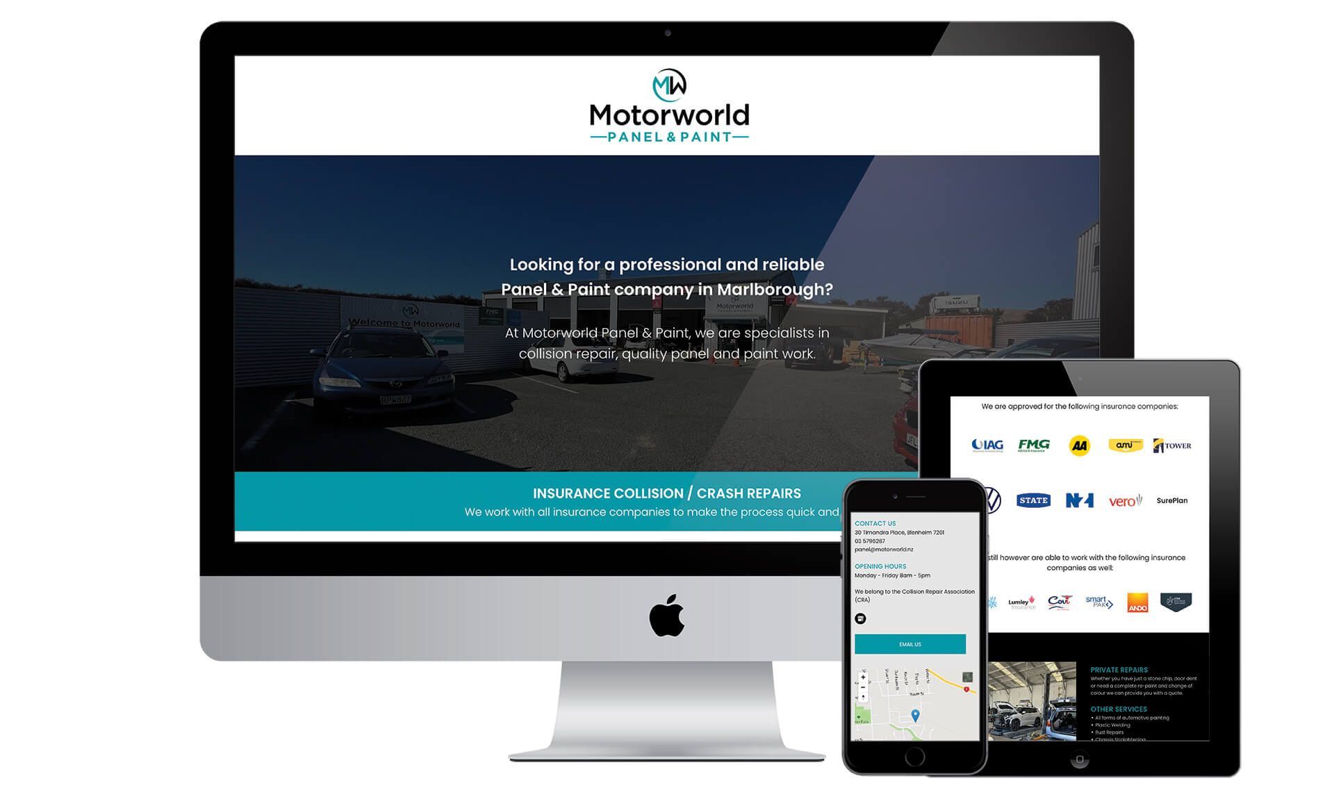 Motorworld Panel & Paint website designed by Vanilla Hayes creative graphic design  studio in Blenheim, Marlborough, New Zealand