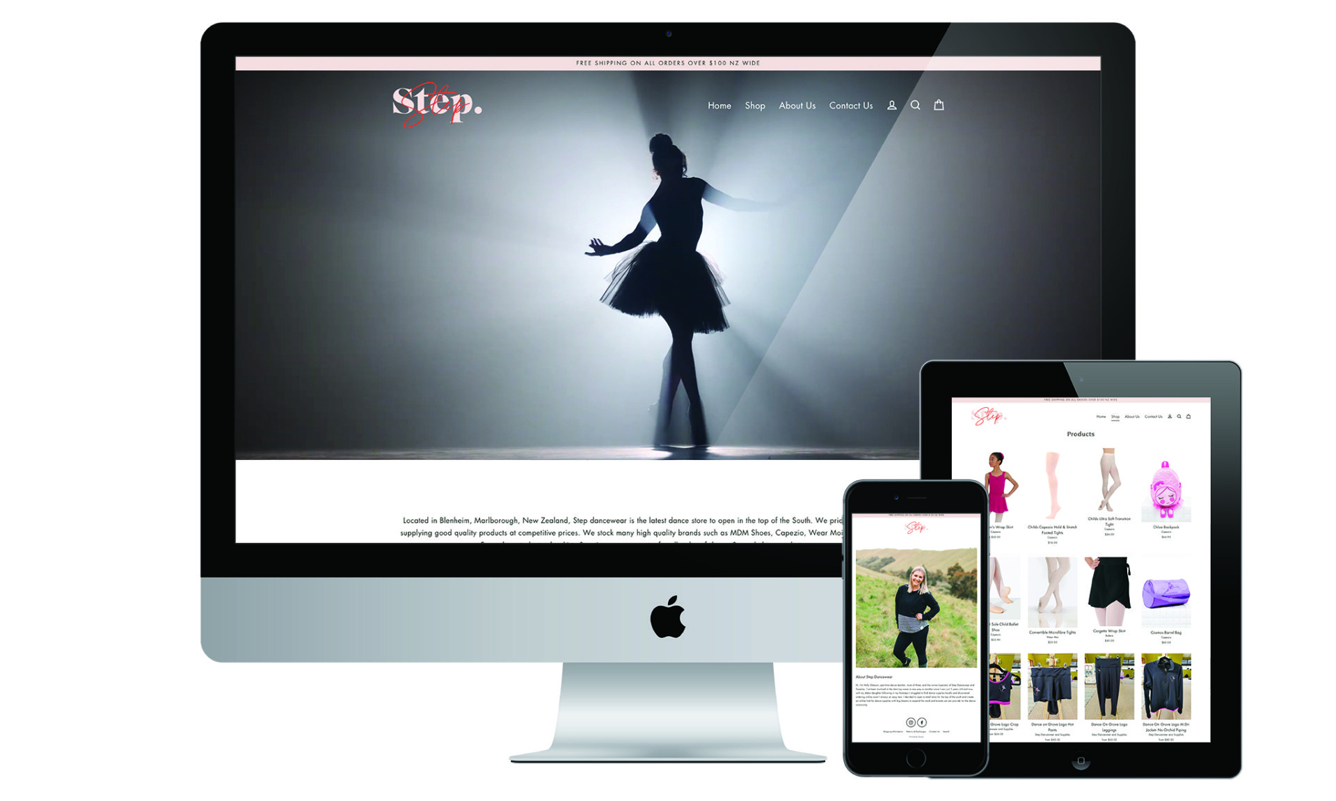 Step Dancewear website designed by Vanilla Hayes creative graphic design  studio in Blenheim, Marlborough, New Zealand