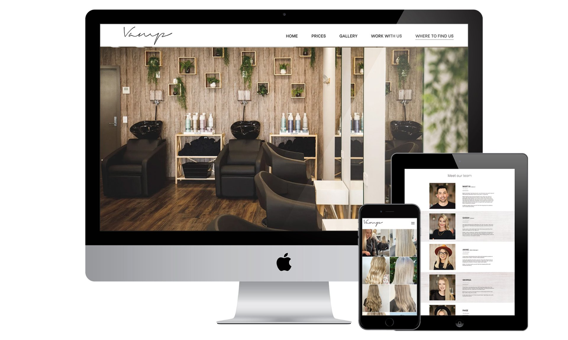 Vamp Hair website designed by Vanilla Hayes creative graphic design  studio in Blenheim, Marlborough, New Zealand