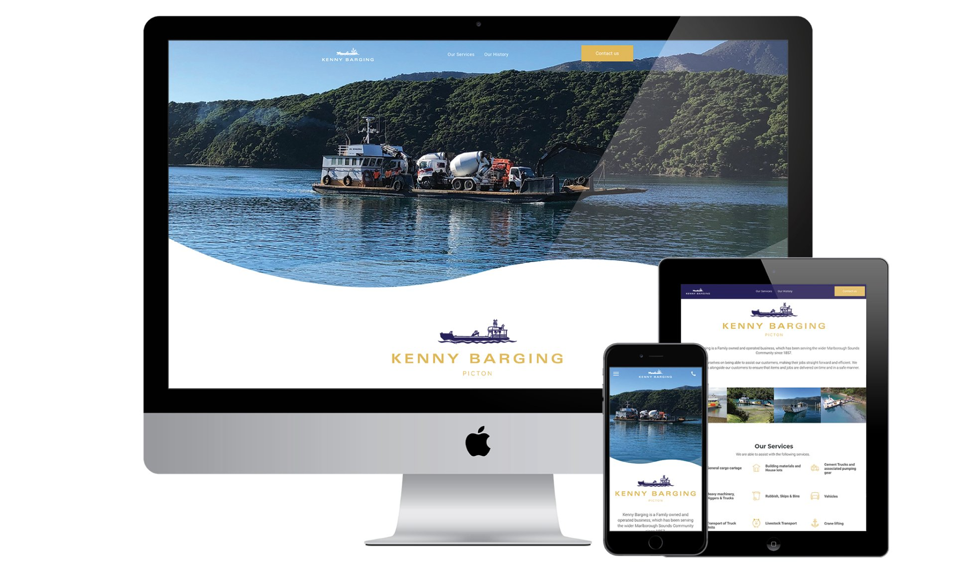 Kenny Barging website designed by Vanilla Hayes creative graphic design  studio in Blenheim, Marlborough, New Zealand