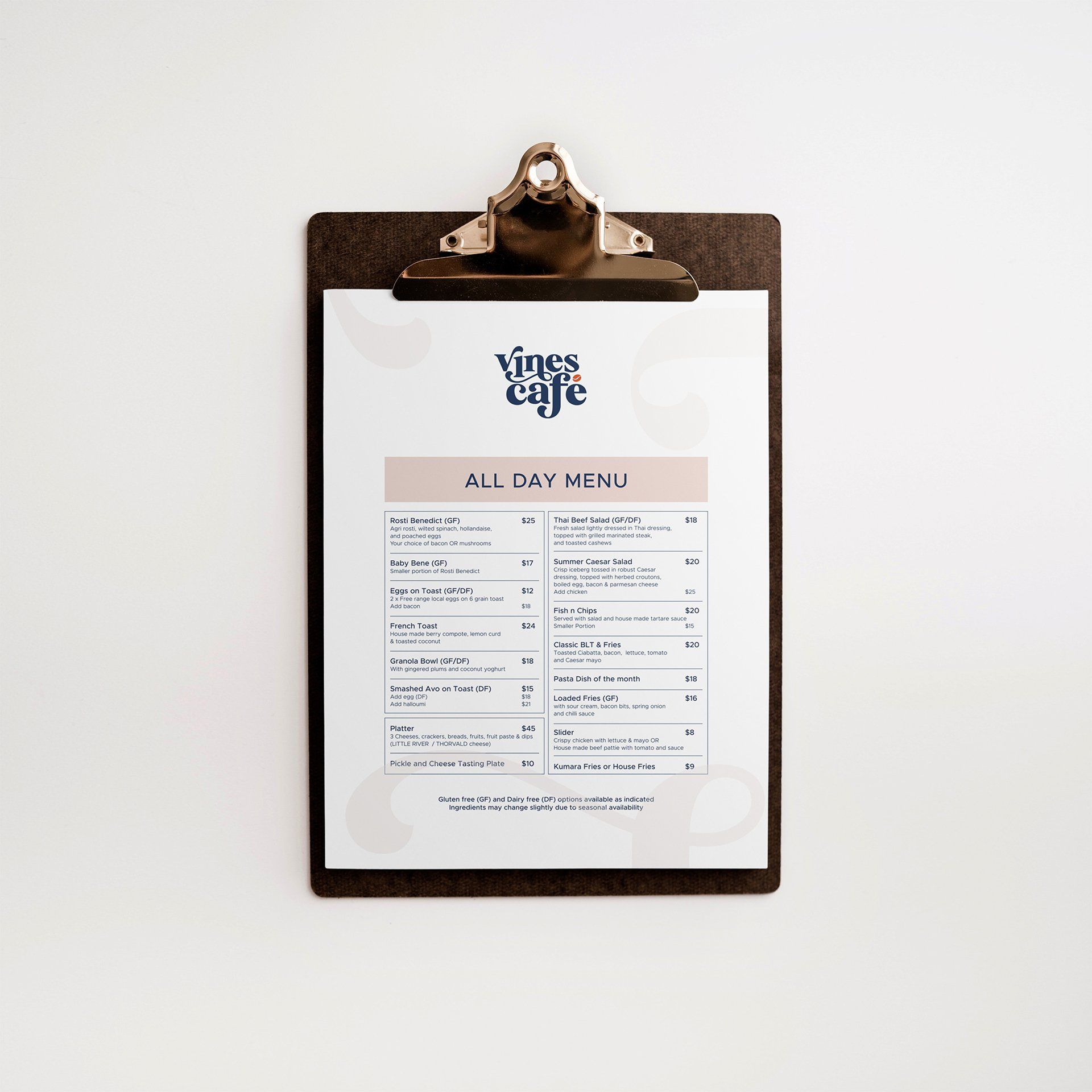 Vines Café branding by Vanilla Hayes Ltd in Blenheim, New Zealand