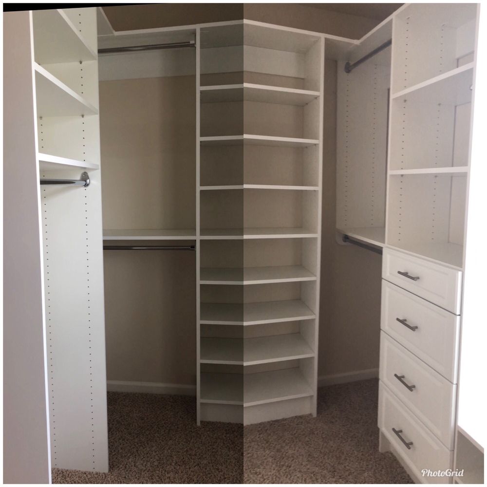 A before and after photo of a walk in closet