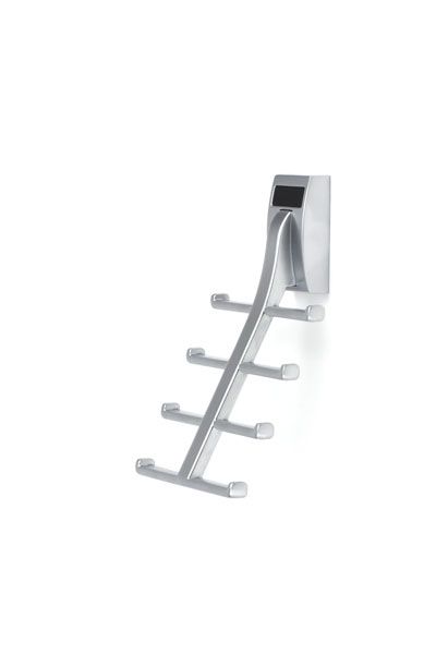 A metal hook with five hooks attached to it on a white background.