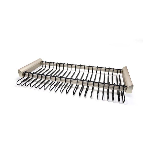 A tray with a bunch of knives on it on a white background.