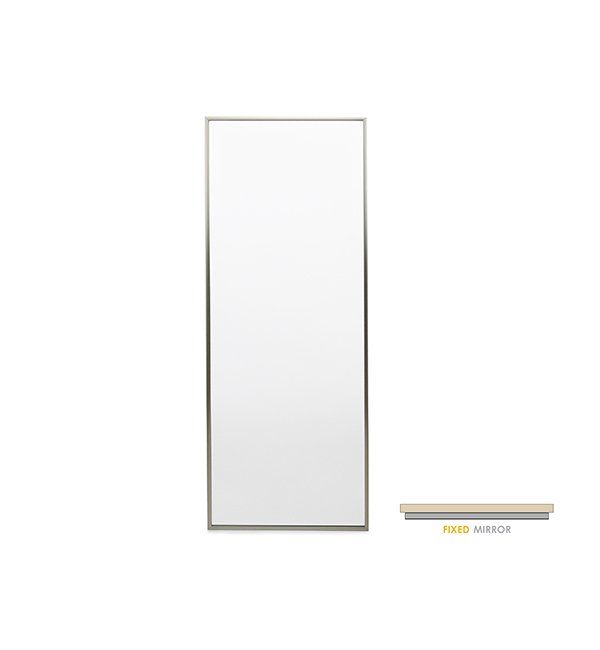 A full length mirror with a metal frame on a white background.