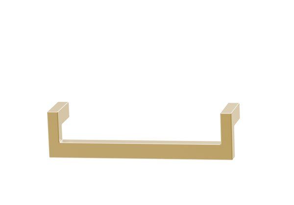 A brass cabinet handle on a white background.