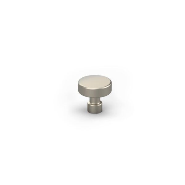 A stainless steel cabinet knob on a white background.