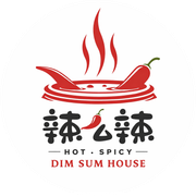 Logo for Hot Spicy Dim Sum House featuring a steaming bowl with red chili peppers, Chinese characters, and text.