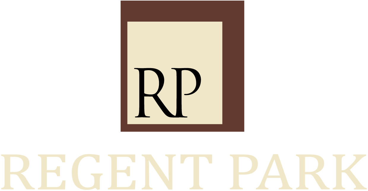 Logo for Regent Park: brown square with beige square inside, black "RP" initials, and "REGENT PARK" in beige.