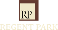 Logo of Regent Park: brown square frame with inner cream square and black "RP" initials, below "REGENT PARK" text.