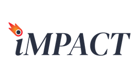 A logo for impact with a flame coming out of it.