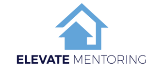 A logo for elevate mentoring with a house and arrow pointing up