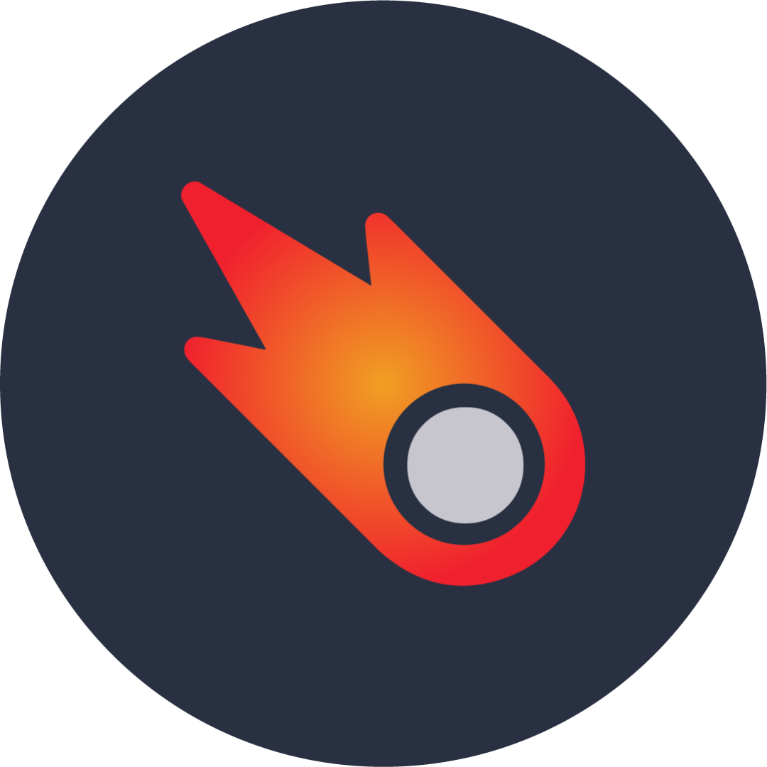 Orange-red flame icon with a gray circle on a dark navy background