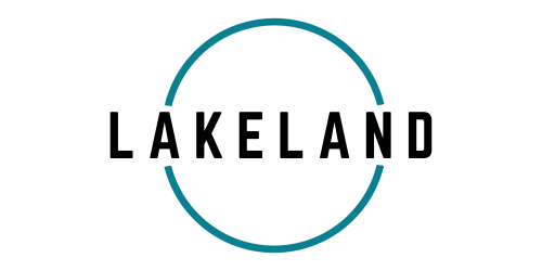 The lakeland logo is in a blue circle on a white background.