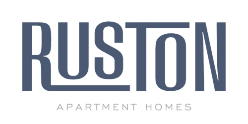 The ruston apartment homes logo is a blue logo on a white background.