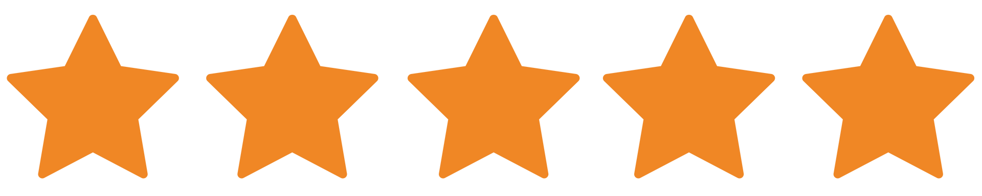 Five orange stars are lined up in a row on a white background.