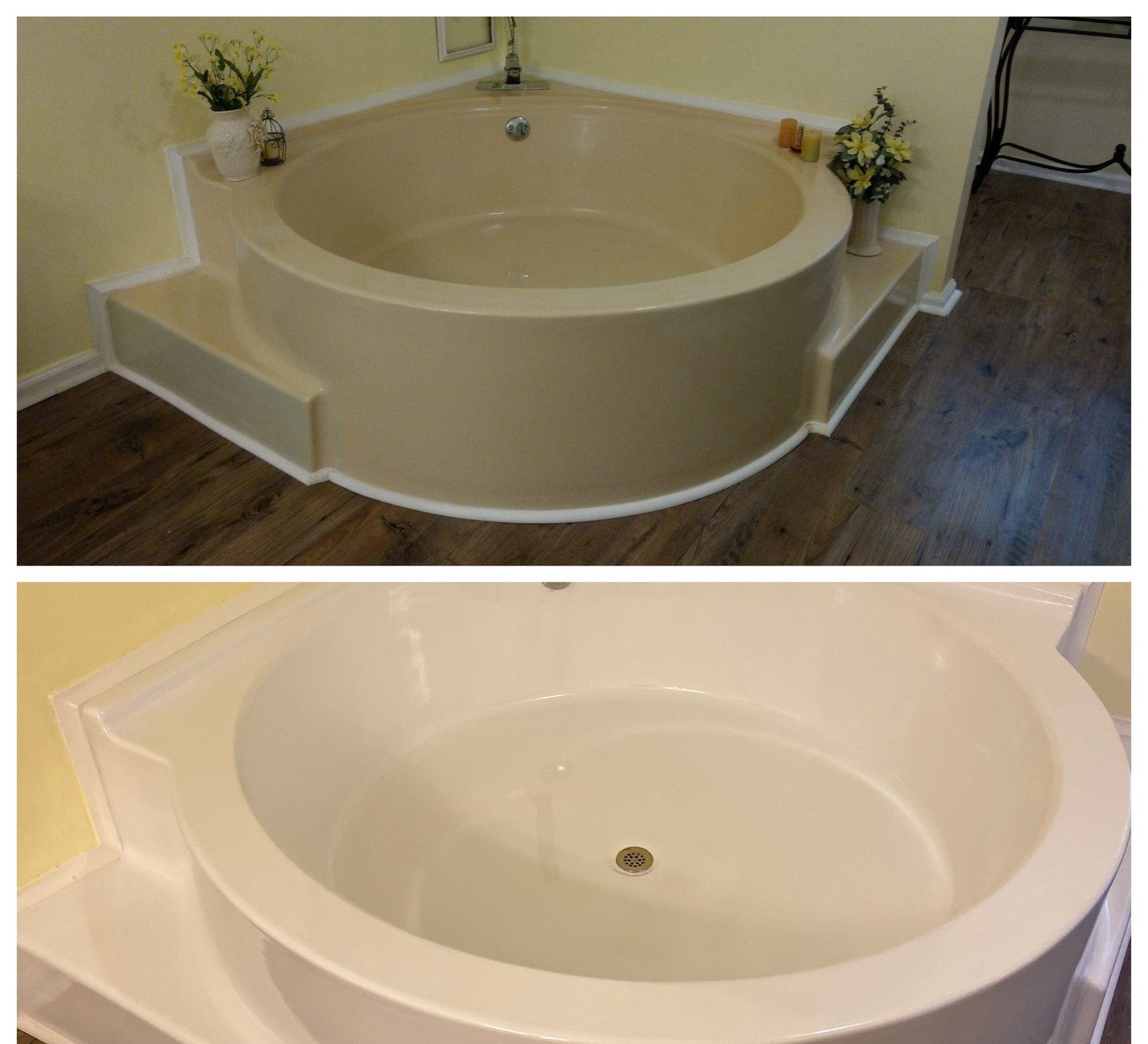 A before and after photo of a bathtub in a bathroom