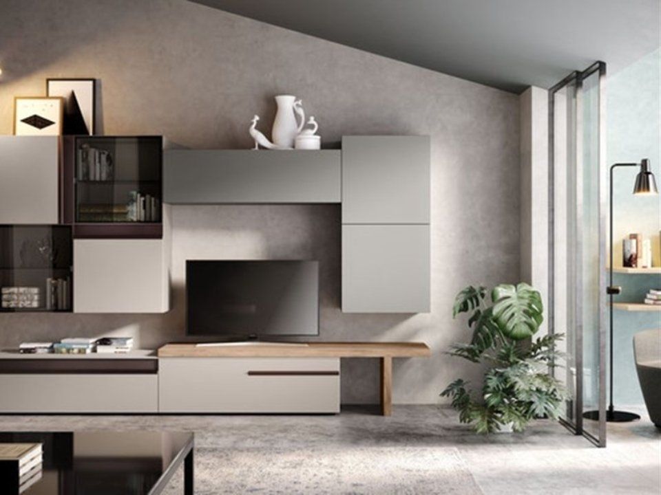 parete attrezzata con moduli grigio chiaro