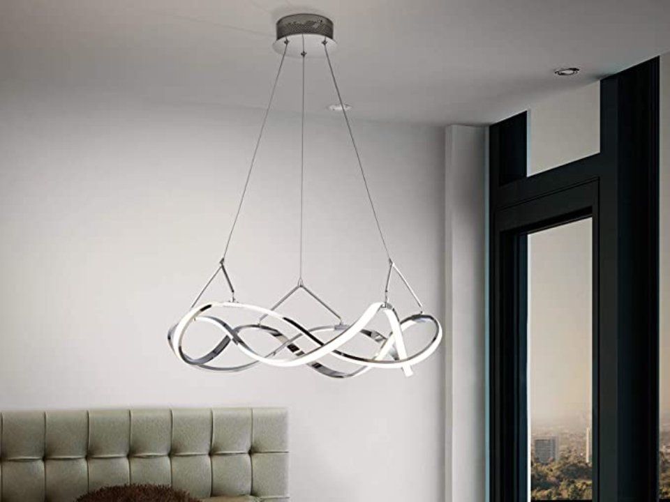 lampadario argentato moderno con onde intrecciate