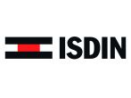 Il logo dell'azienda ISDIN, caratterizzato da testo nero accanto a una grafica composta da due barre orizzontali nere con una barra rossa al centro.