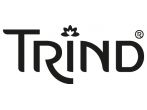 Il logo nero del marchio Trind, caratterizzato da un carattere stilizzato e da una piccola icona floreale decorativa sopra la lettera i.