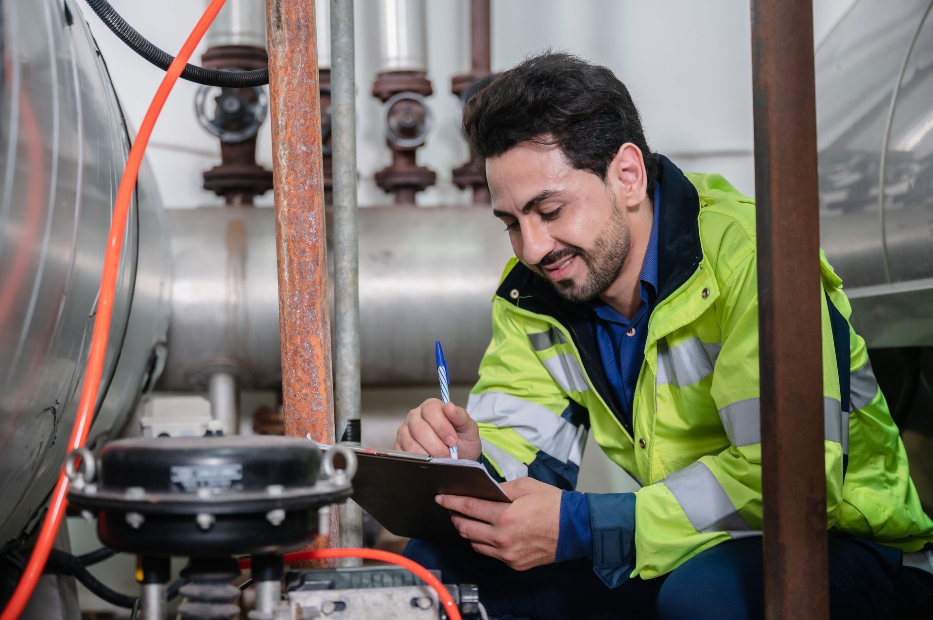Professional technician engineer working to control and maintain commercial plumbing systems