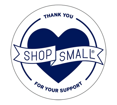 A blue heart with a banner that says `` thank you shop small for your support ''.