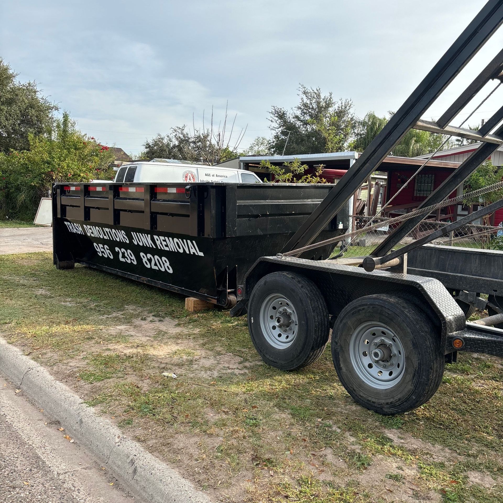 Full roll off dumpster ready for pick up in McAllen, TX.