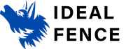 Blue wolf head logo next to the words IDEAL FENCE in black font.