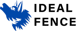 Blue wolf head logo next to the words IDEAL FENCE in black font.