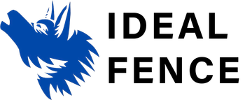 Blue wolf head logo next to the words IDEAL FENCE in black font.