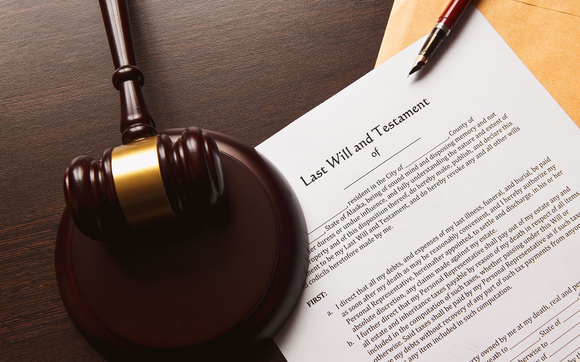Gavel next to a legal document labeled 