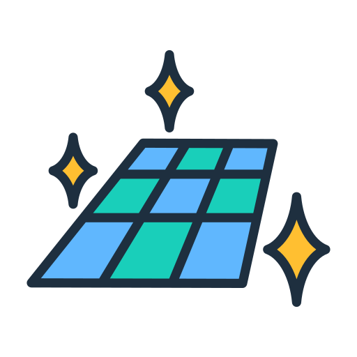 Clean floor with blue and green tiles, highlighted by three yellow sparkles.