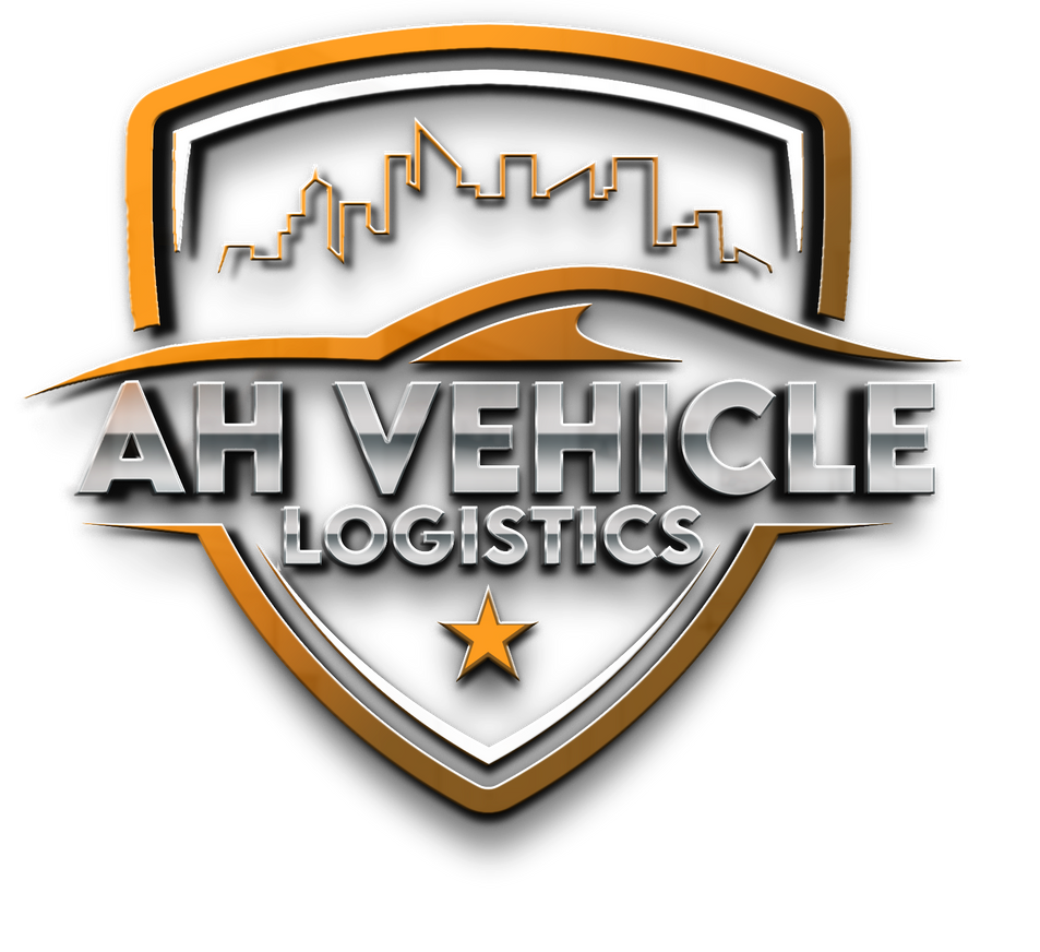 A logo for ah vehicle logistics with an orange shield