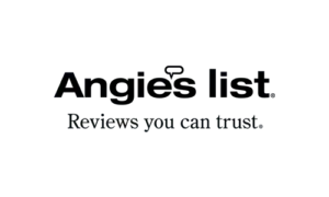 Angie's List logo. Black text with speech bubble over