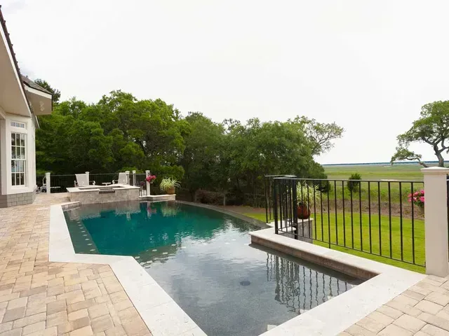 A large house with a large pool in the backyard