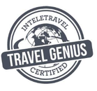 InteleTravel Travel Genius Certified logo: a gray badge with globe outline and text.