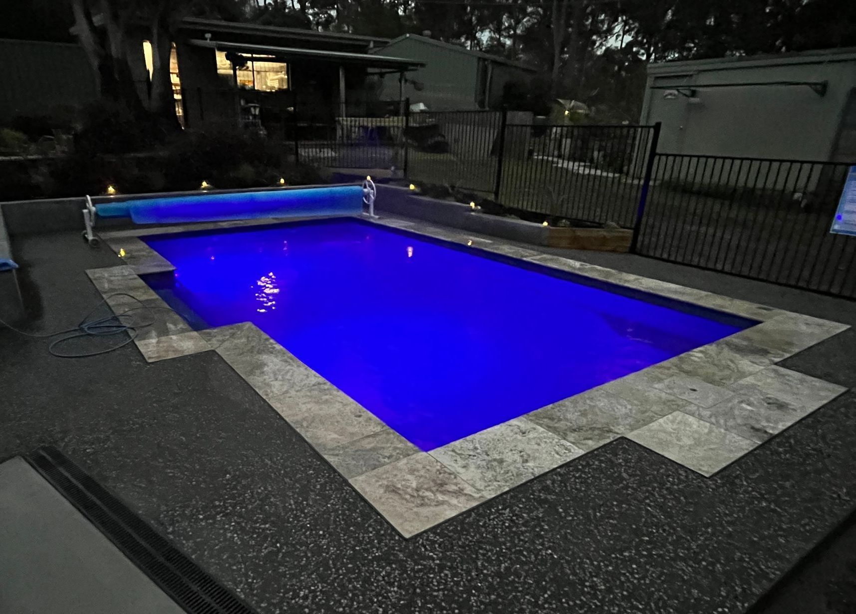 A Large Swimming Pool Surrounded by Palm Trees — Steve Merrick Family Swimming Pools in Harrington, NSW