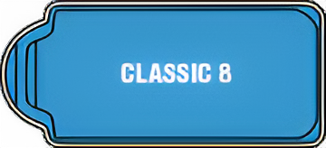 A blue swimming pool with the words `` classic 8 '' written on it. — Steve Merrick Family Swimming Pools in Failford, NSW
