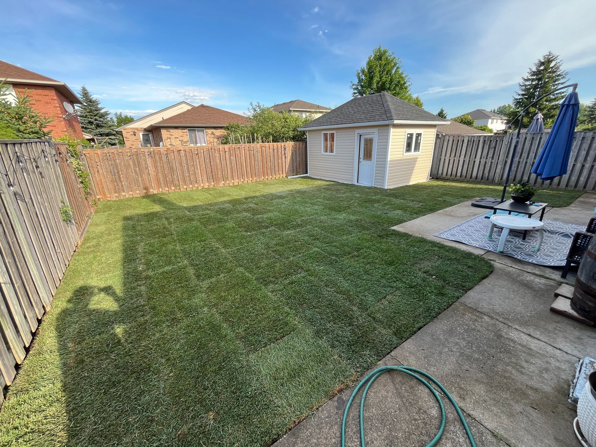 A house with a lush green lawn and a tree in front of it.