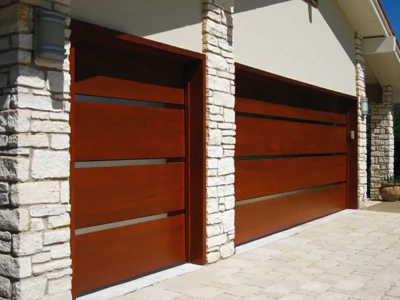Wood slat and frosted glass high end garage door panels