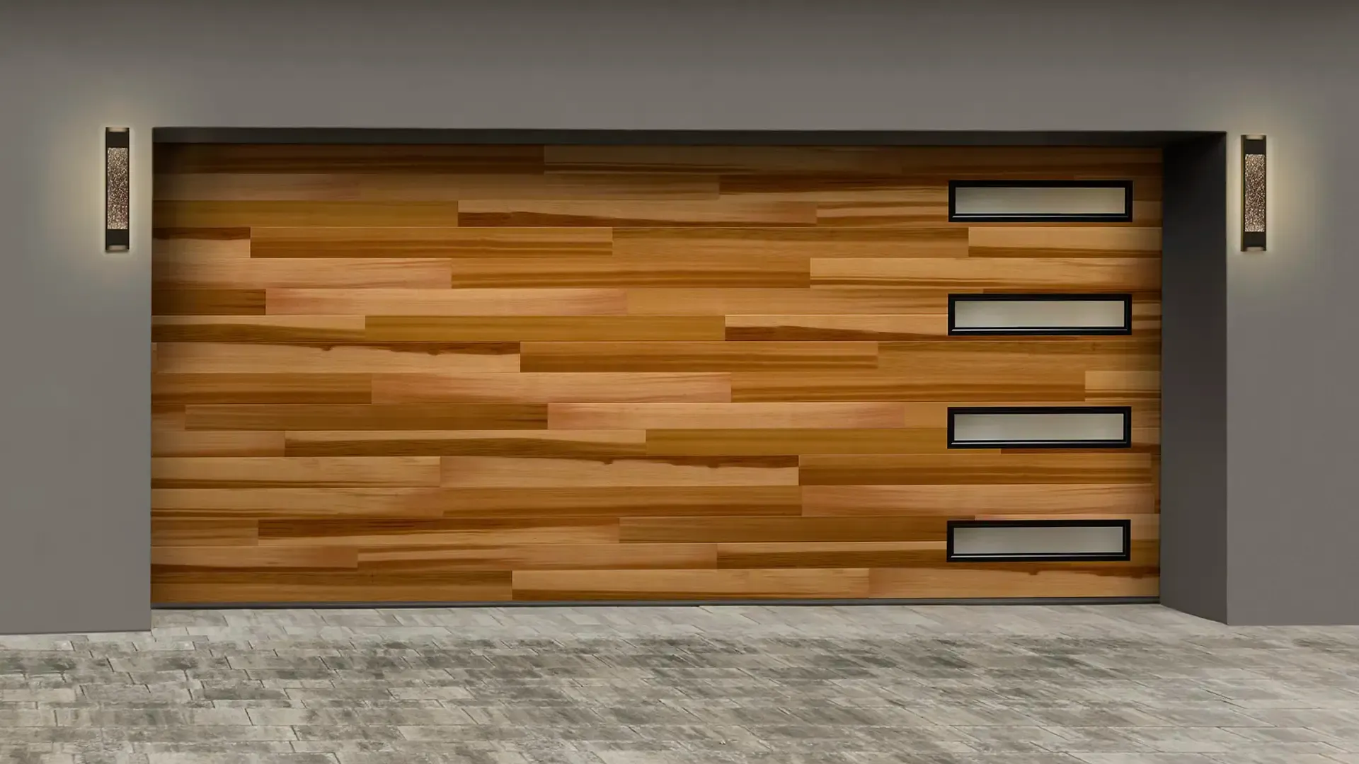 modern architectural wood panel garage door