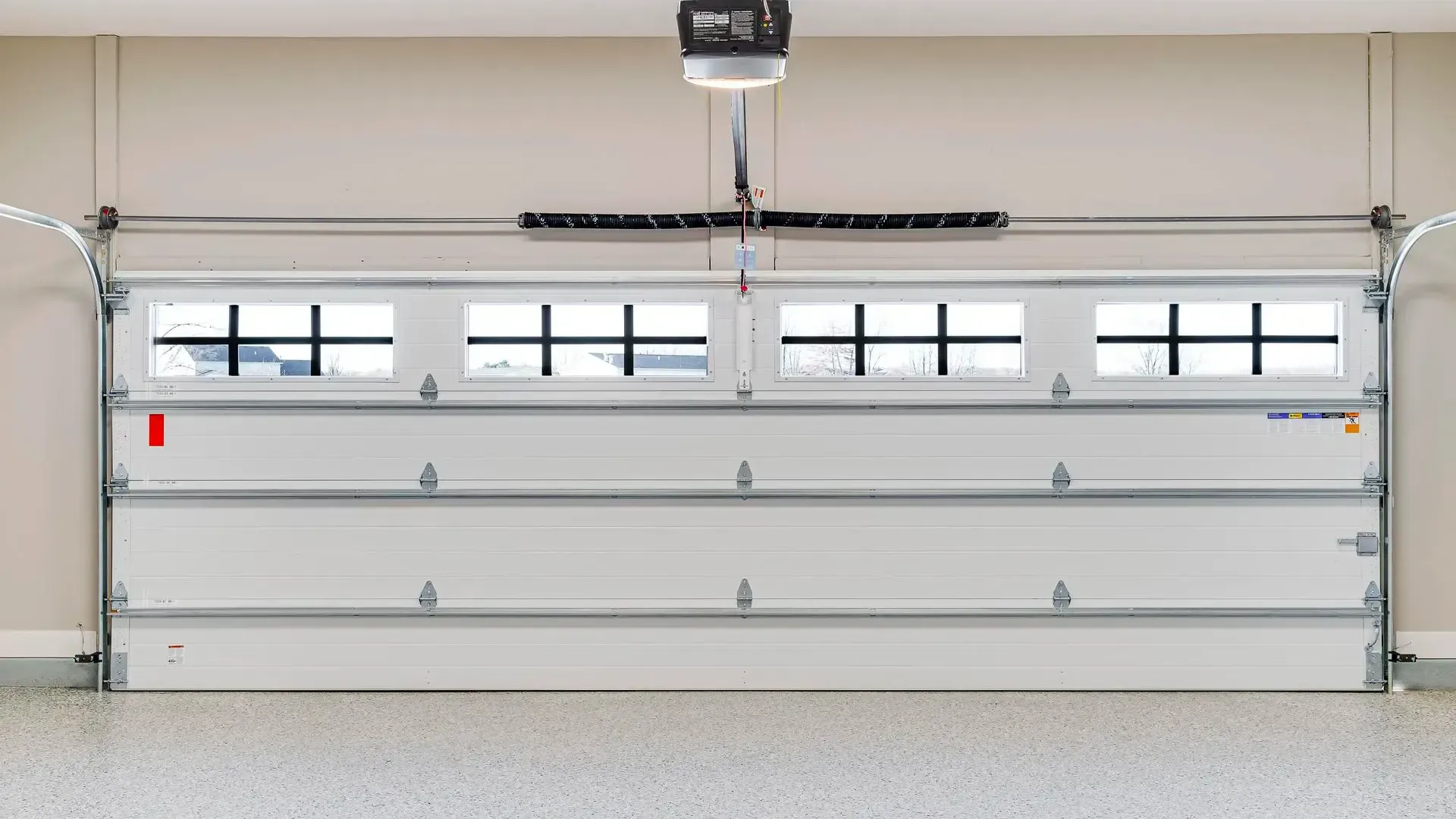 Garage door with windows inside view