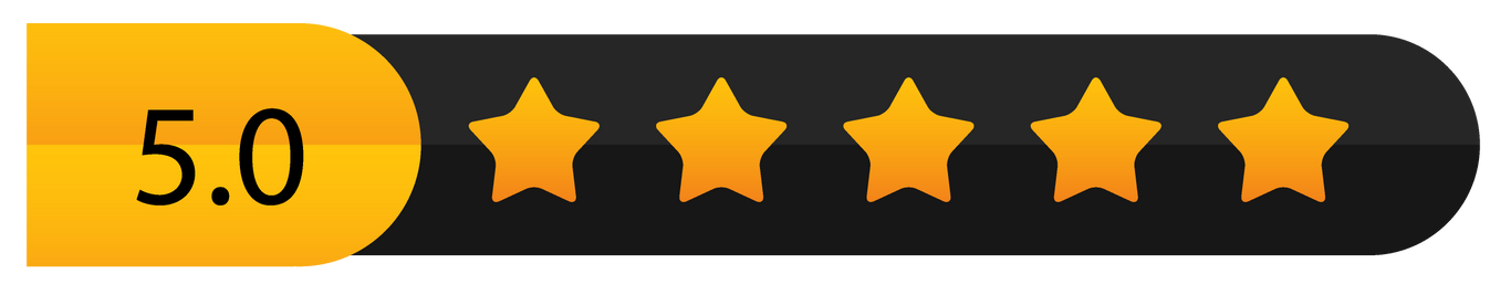 A yellow and black icon with five stars on it.
