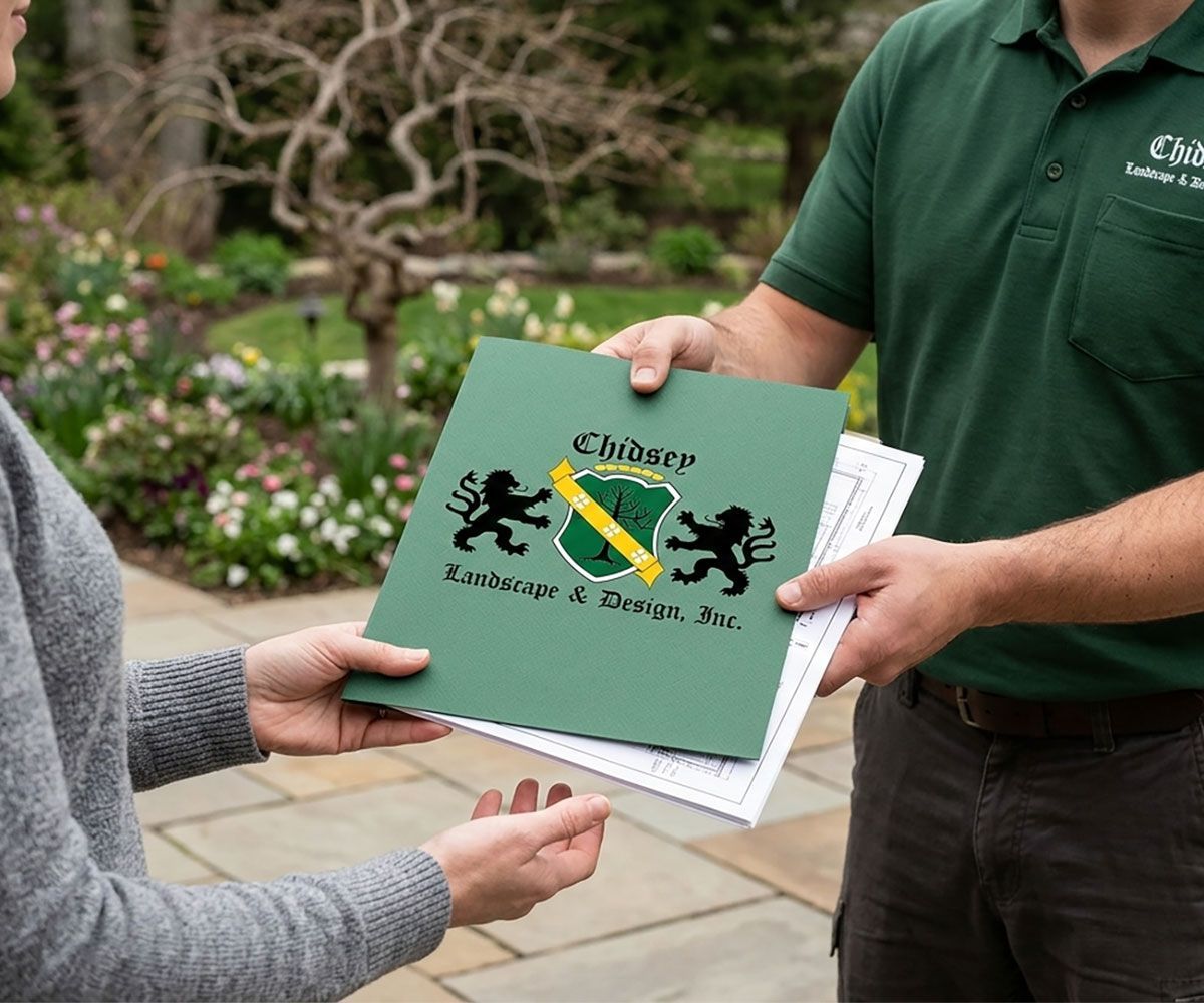 Chidsey Landscape & Design meeting with Northeast Ohio customer to give them landscape design proposal for their new backyard paver patio.