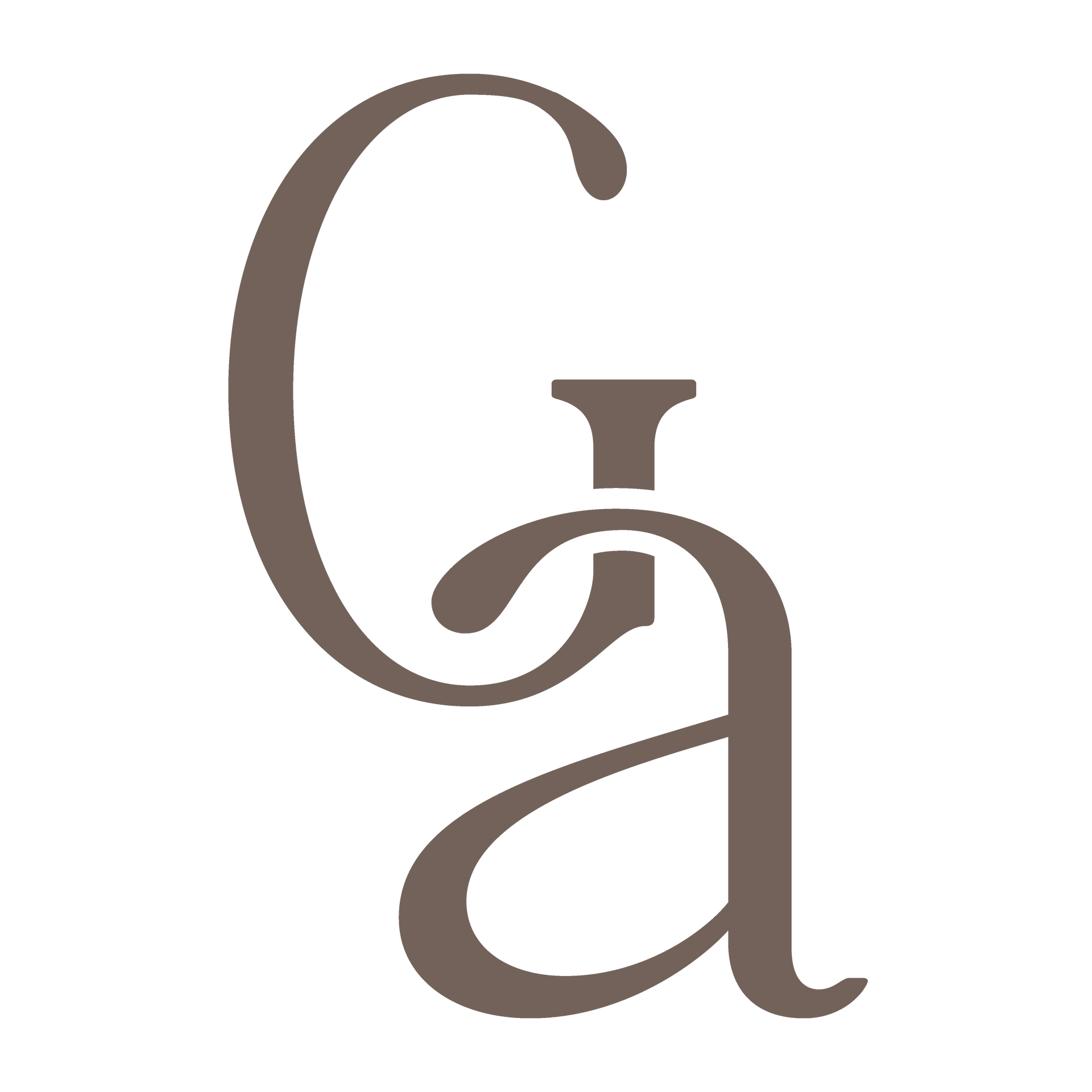 A brown letter g and a on a white background.