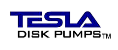 A black and white logo for tesla disk pumps tm