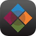 Abstract logo of four colorful diamonds on a dark rounded-square background