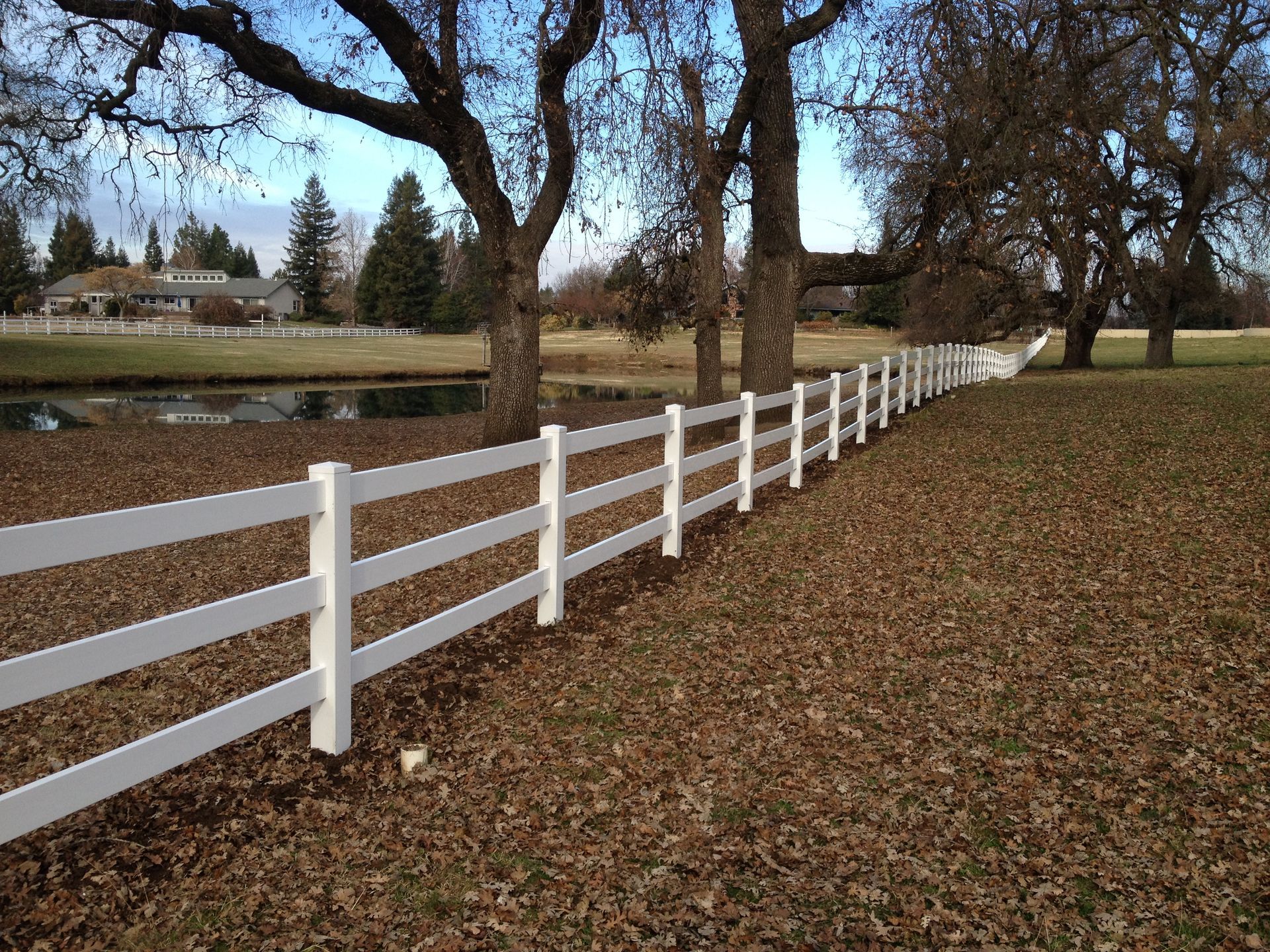 Wooden gate with vertical planks, attached to a wire fence. Autumn trees in the background.