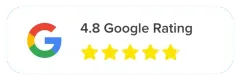 A Google logo next to five yellow stars and the text 